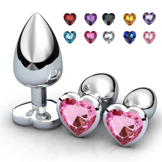 Stainless Metal Anal Plug With Gem Base Heart Shaped Circular Anal Plug G-point Massage Sexual Wellness for Men Women Anal Train