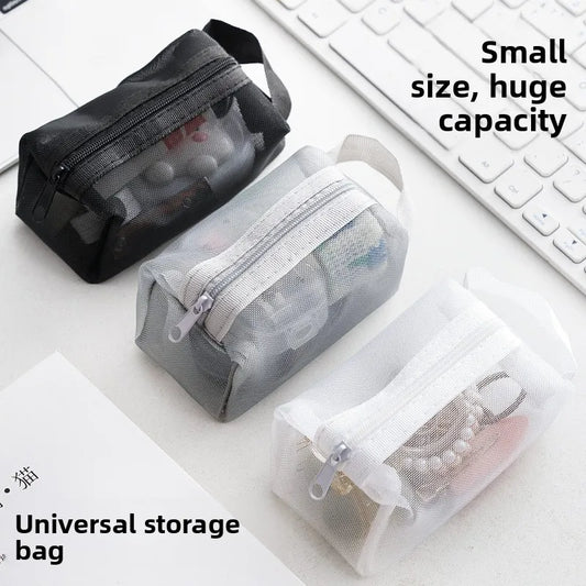 1pc Mini Storage Pouch Transparent Mesh Zipper Bag Travel Carry-On Organizer Cosmetic Bag Toiletries Keys