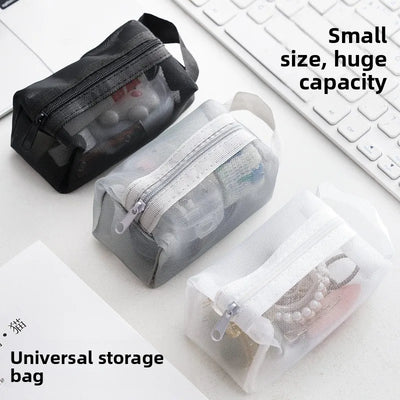 1pc Mini Storage Pouch Transparent Mesh Zipper Bag Travel Carry-On Organizer Cosmetic Bag Toiletries Keys